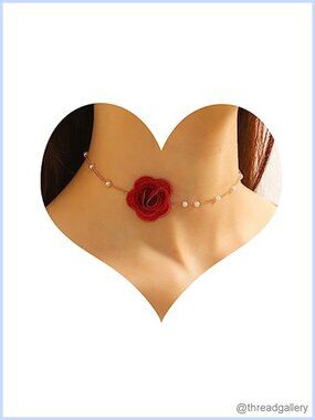 Handmade Flower Faux Pearl Plated Choker Necklace Women